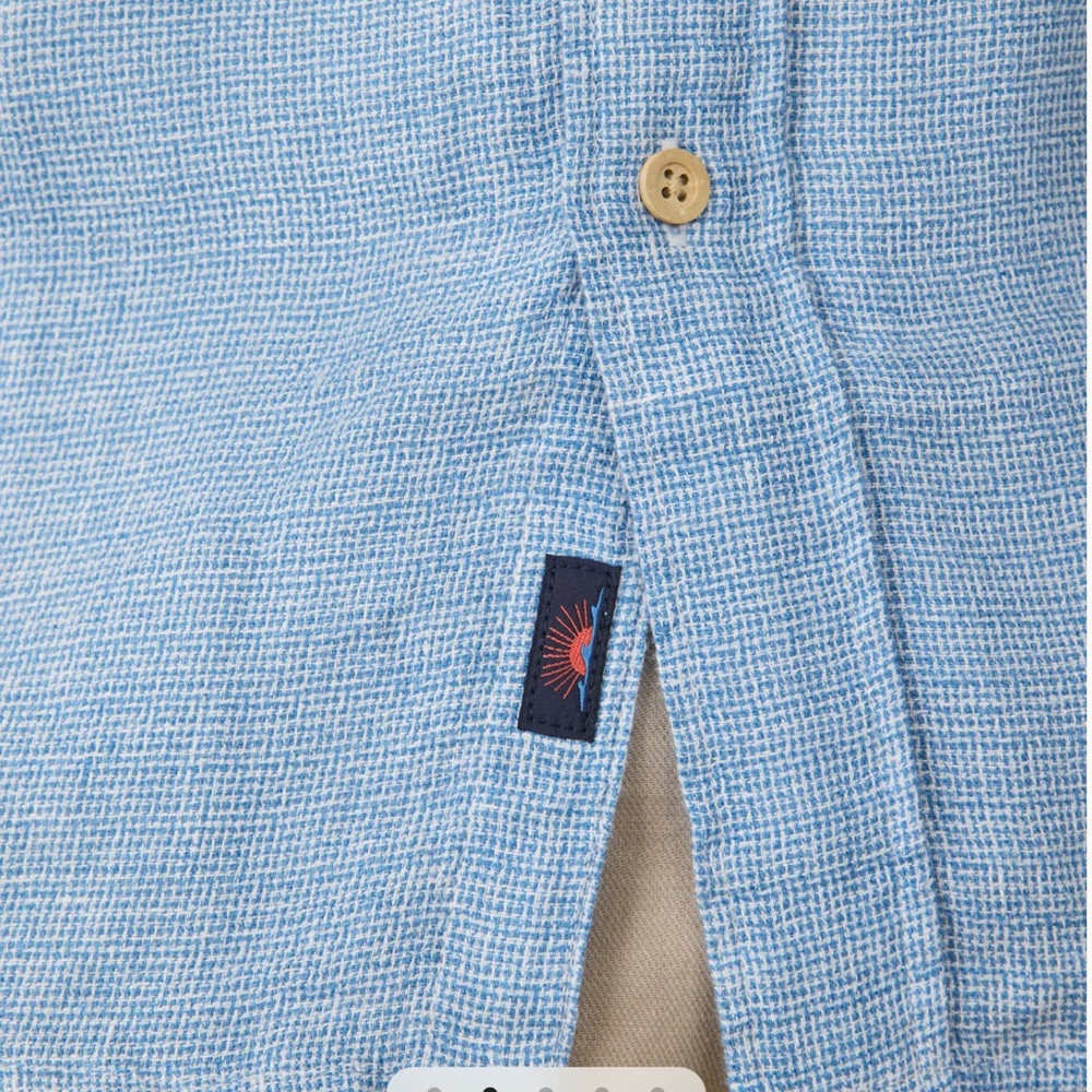 Faherty Short Sleeve Palma Linen Shirt Blue Basketweave XL - Picture 3 of 6